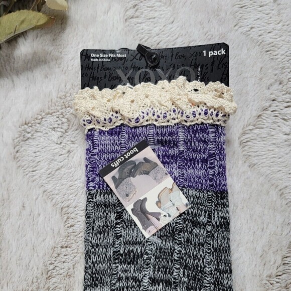 ✨️CL Xoxo Violet Gray Cream Lace Accent Ankle Boot Cuff Leg Warmers NWT OS - Picture 2 of 5